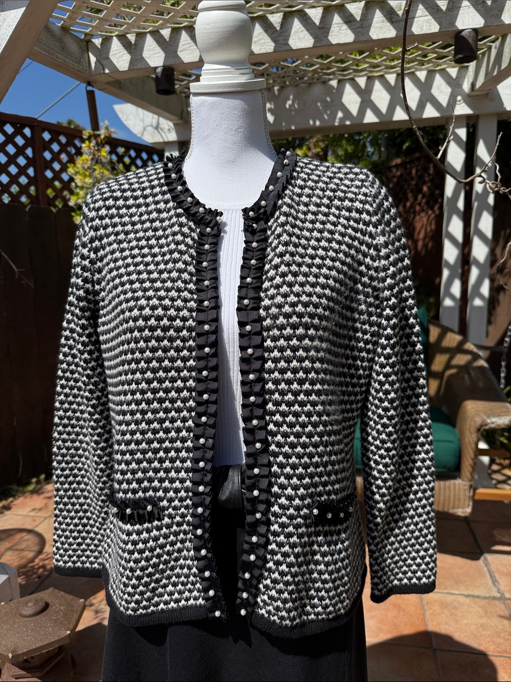 JM Collection Petite Black & White Bouclé Knit Sweater